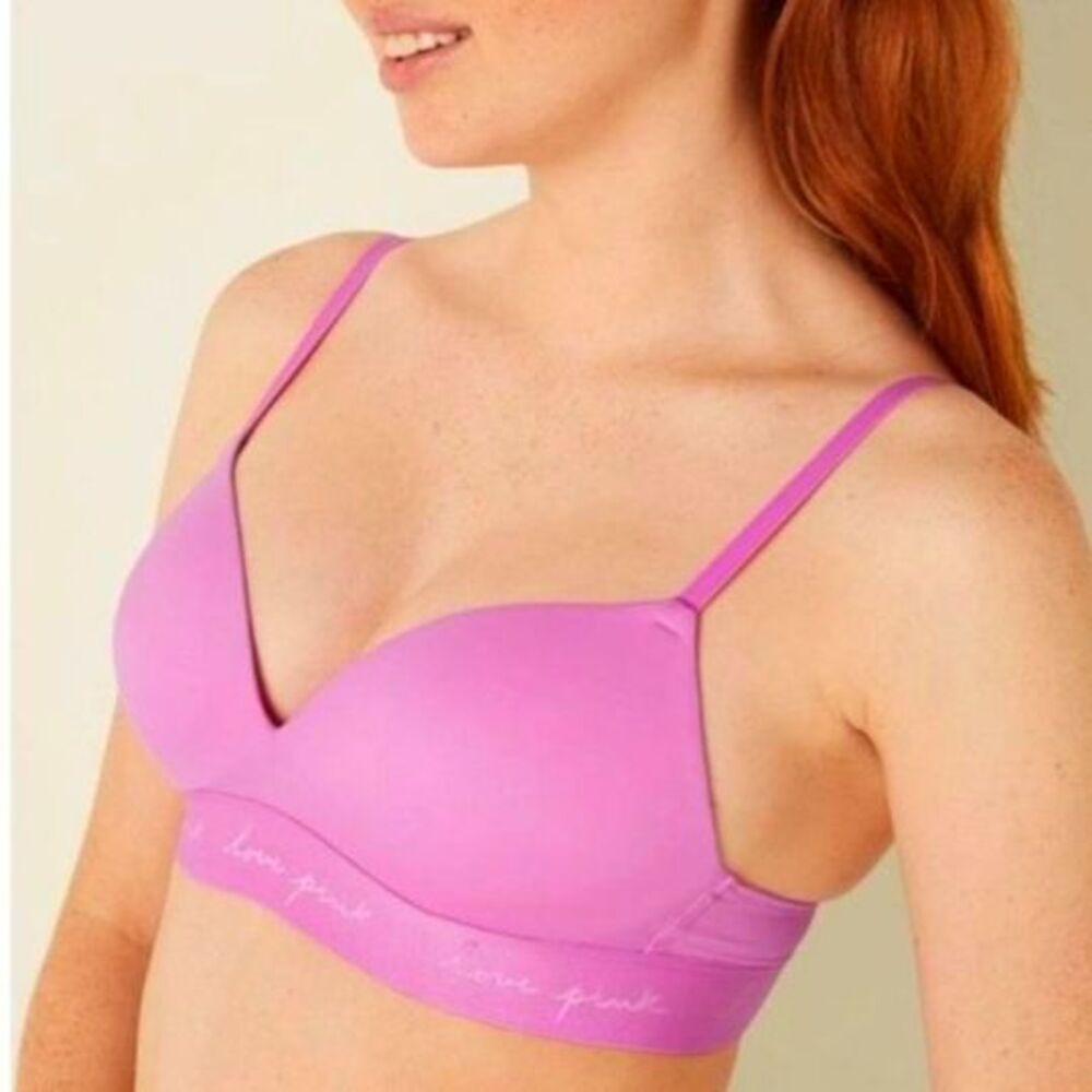 PINK Victoria's Secret Fuchsia Pink Wire-Free Padded Push-Up T-Shirt Bra Sz 38C